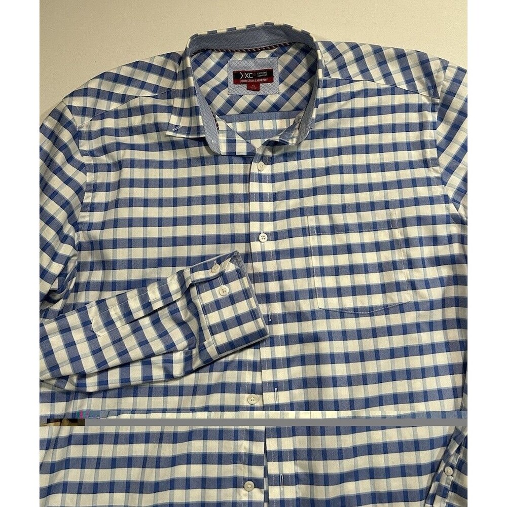 Johnston & Murphy XC4 Extreme Comfort Shirt Button Down Blue Plaid Mens XL